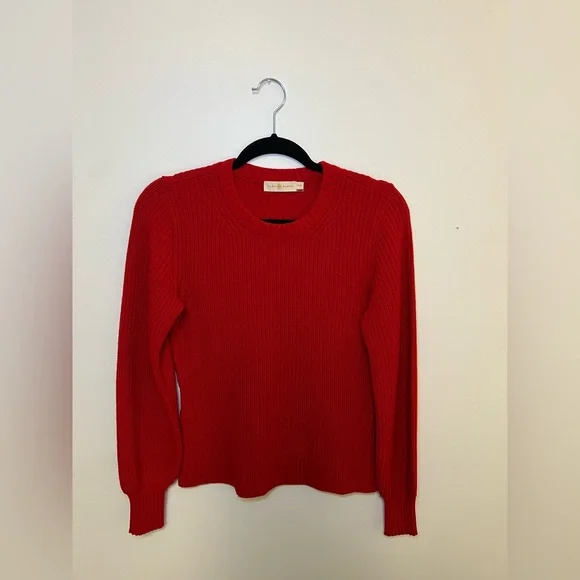 Tory Burch Red Kennedy Shaker Stitch Sweater - Picture 2 of 7